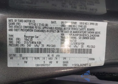 2012 Ford Focus Sel from USA, damaged, VIN 1FAHP3H23CL242098